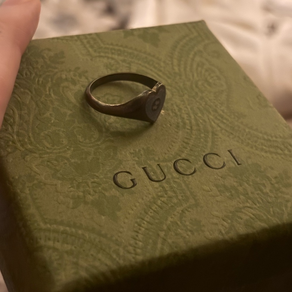 Authentic Gucci Blue Enamel Interlocking Heart Ri… - image 5